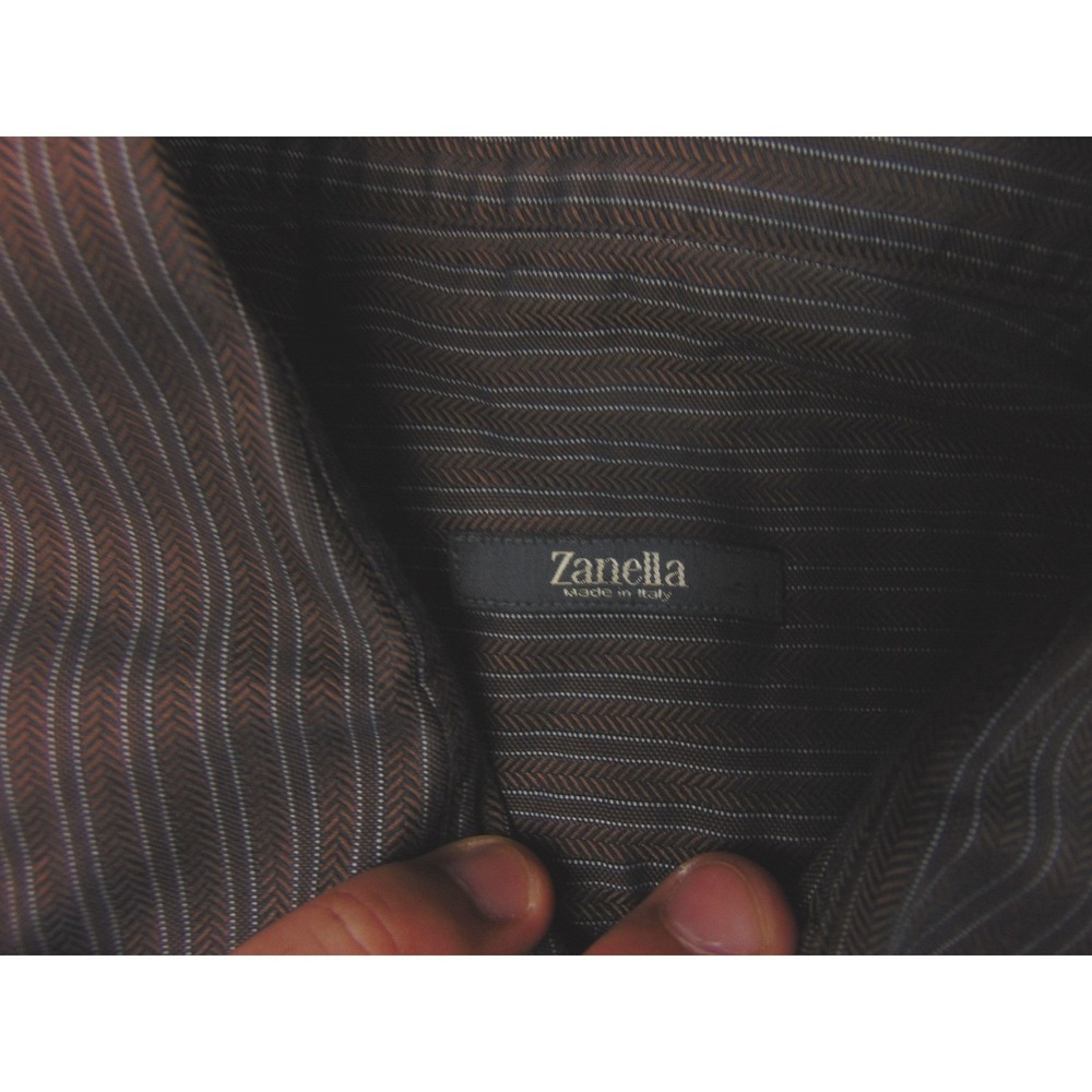 Zanella Button Down Shirt Mens 2XL Brown Herringbone Stripe Made in Italy - Picture 7 of 10